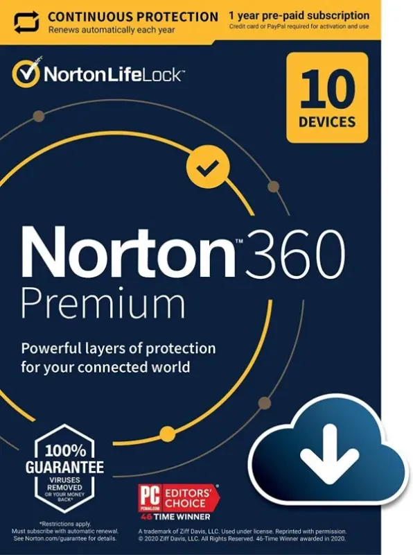 Norton 360 Premium EU ONLY (1 Year / 10 Devices) + 75 GB Cloud Storage (Latest Version + Free Updates)