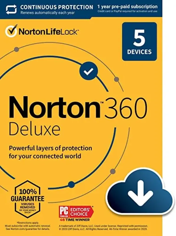 Norton 360 Deluxe EU ONLY (1 Year / 5 Devices) + 50 GB Cloud Storage (Latest Version + Free Updates)